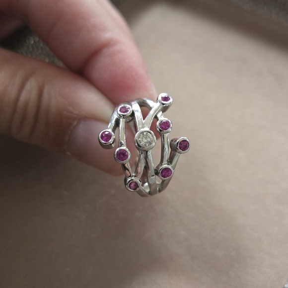 18k White Gold Pink Tourmaline Diamond Ring - Picture 4 of 16